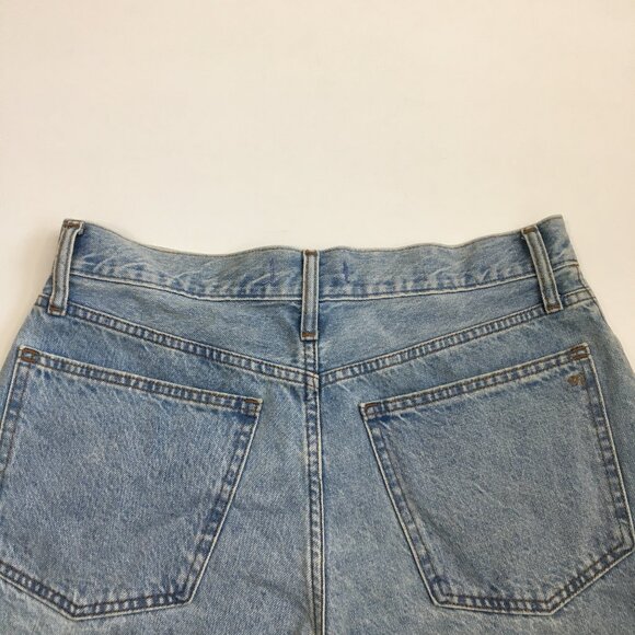 MADEWELL Medium/Light Wash THE MOM JEAN SHORT Distressed Raw Edge Hem Shorts - Picture 9 of 11